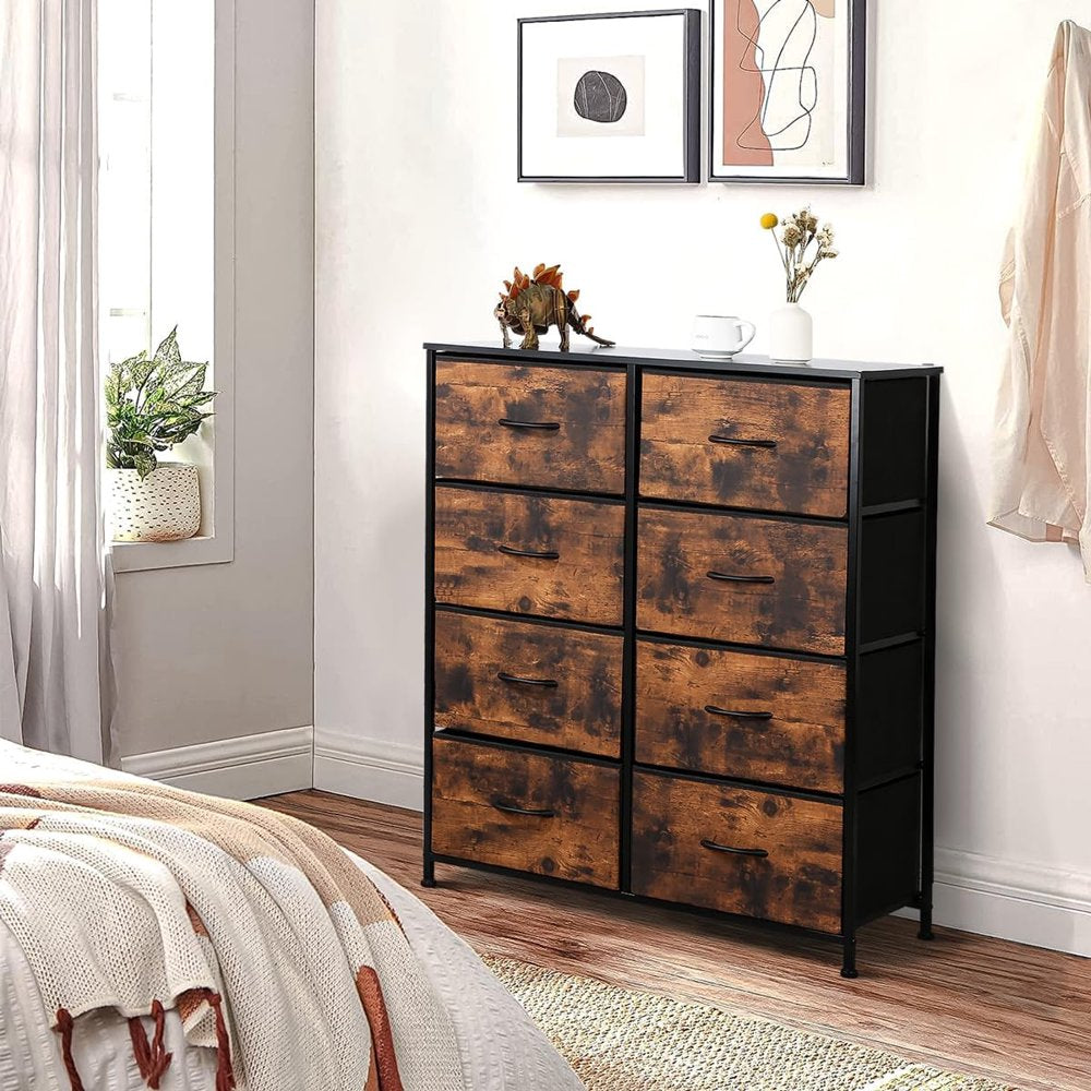 8-Tier Drawers Nightstand Chest Dresser Organizer Storage Bedroom Cabinet Rustic