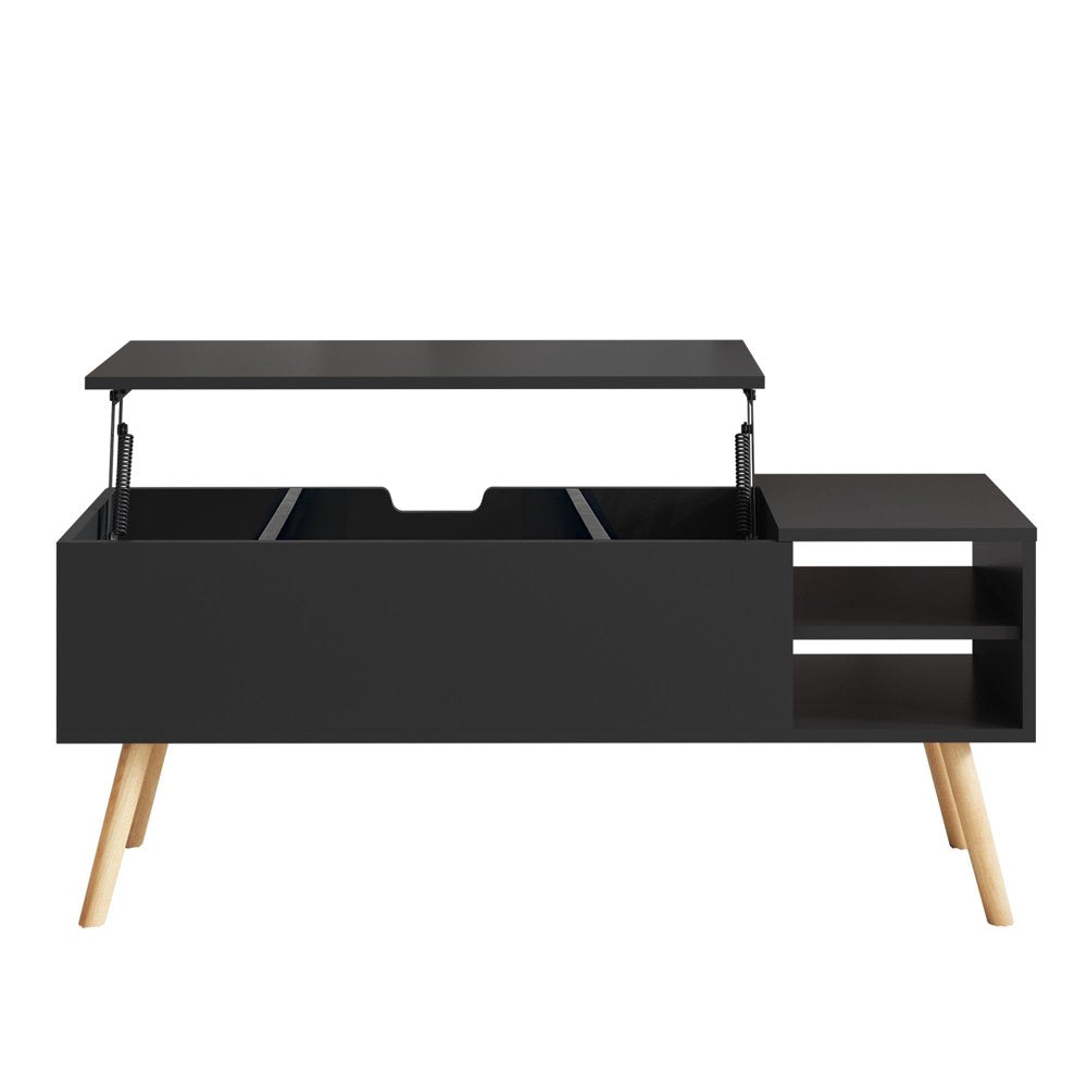 Modern Coffee Table with Lifting Tabletop and Hidden Storage Compartments, Stylish Coffee Table with Solid Wood Legs for Living Room - Antique Black