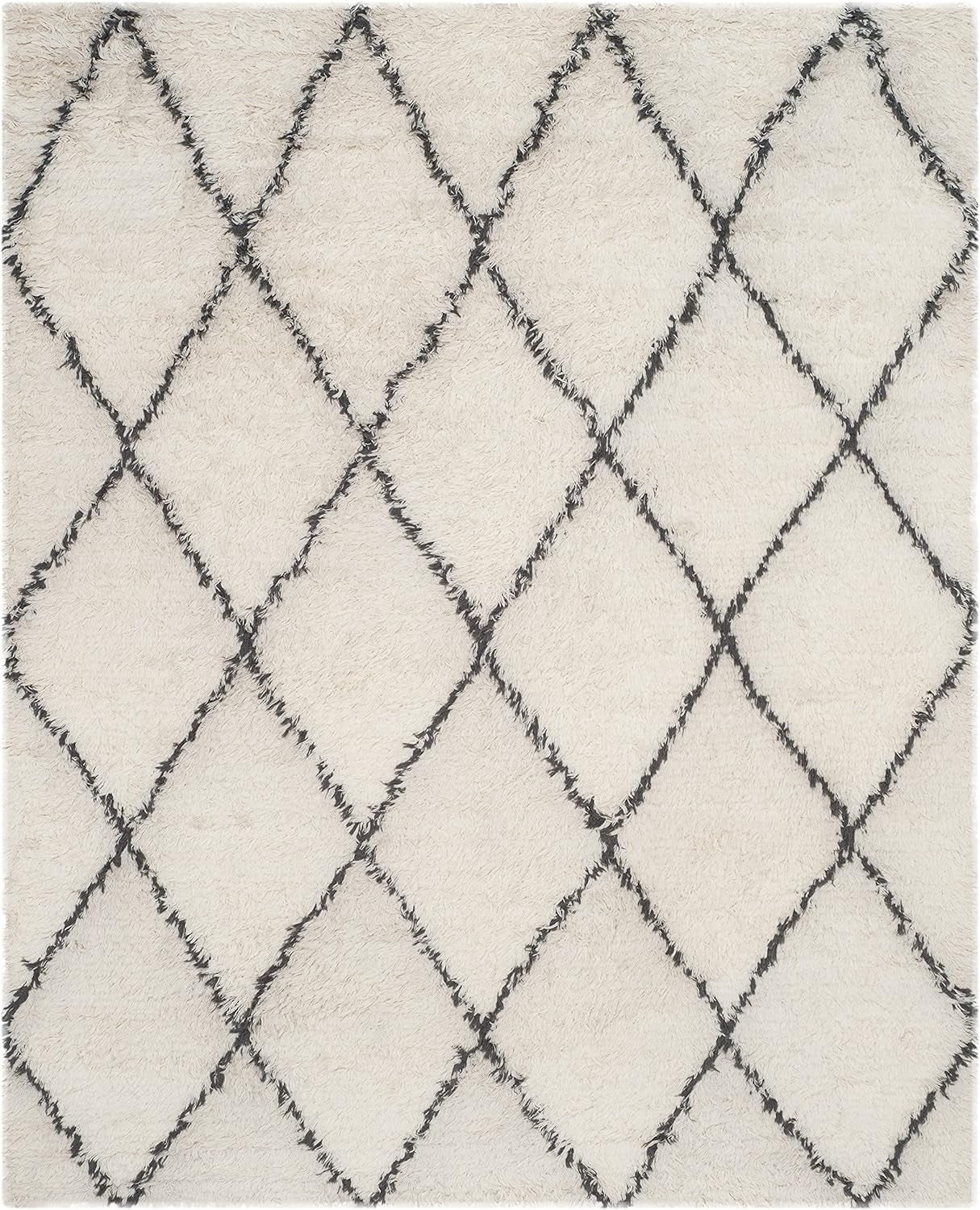 Kenya Collection KNY733A Hand-Knotted Moroccan Trellis Wool Area Rug, 9' X 12', Ivory / Grey
